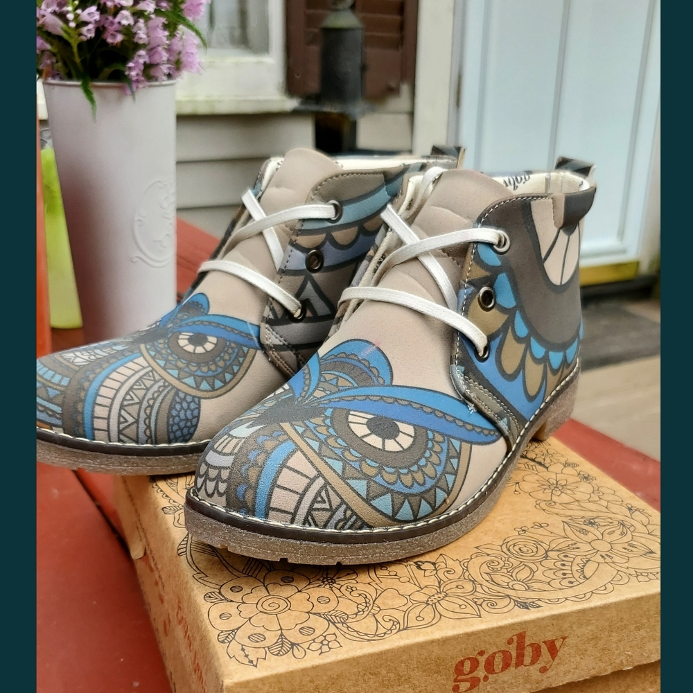 Goby🦉 wise Owl Vegan geometrical Boho RARE unique chukka boots desert shoes - Picture 12 of 16
